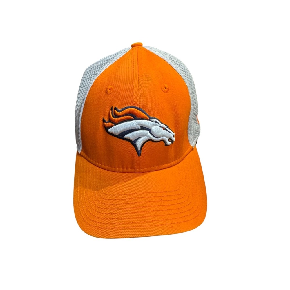 New Era 39 Thirty Mens Hat Denver Broncos NFL Logo Mesh Back Orange White M/L